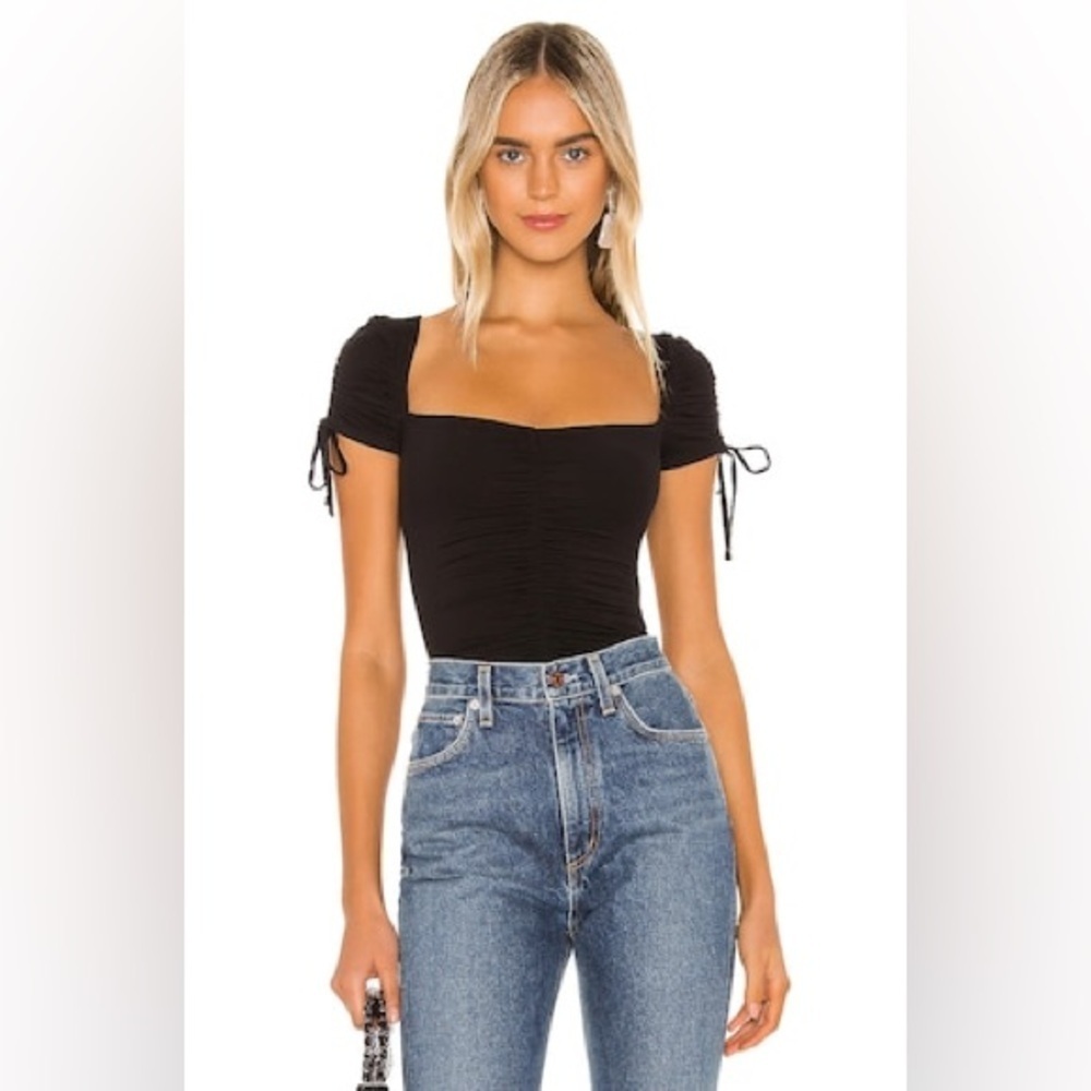 Lovers and Friends Jupiter Black Ruched Bodysuit size Small